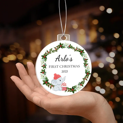 Luxury Babies First Christmas| Customizable Elephant | Acrylic Ornament