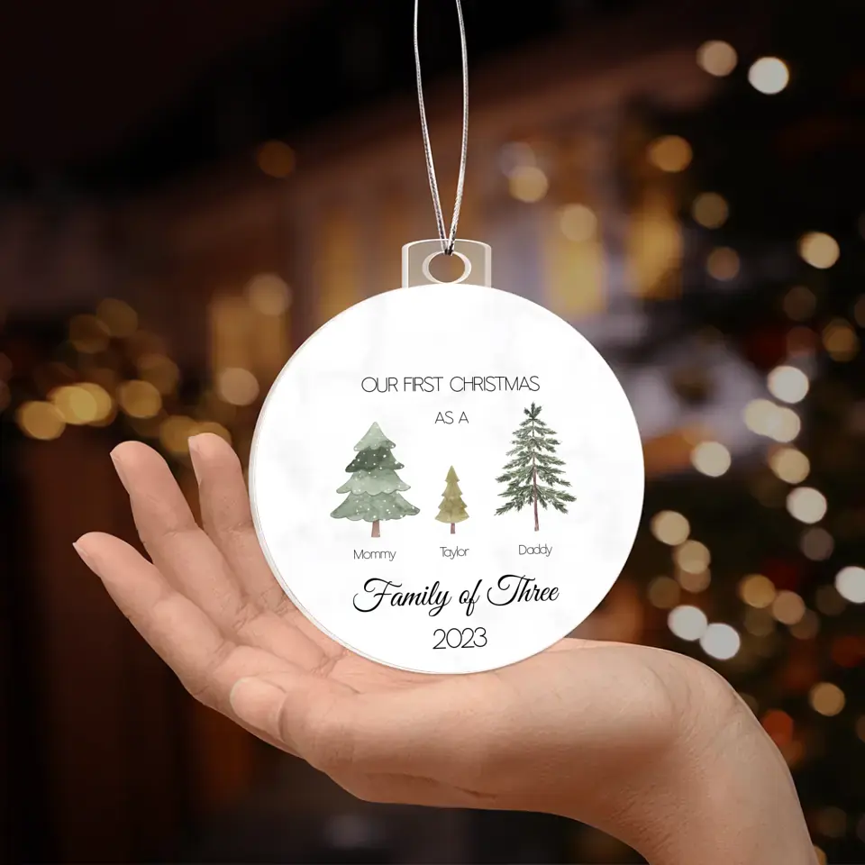 Luxury First Christmas as a Family of Three | Acrylic Christmas Ornament