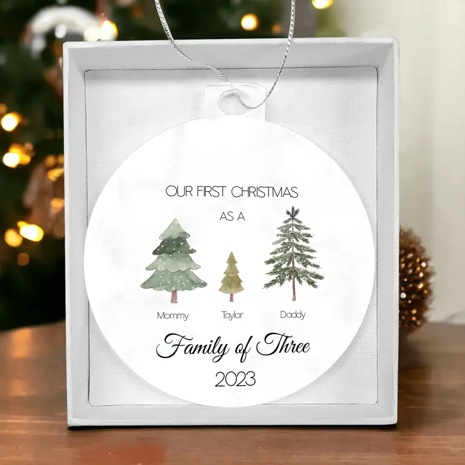 Luxury First Christmas as a Family of Three | Acrylic Christmas Ornament