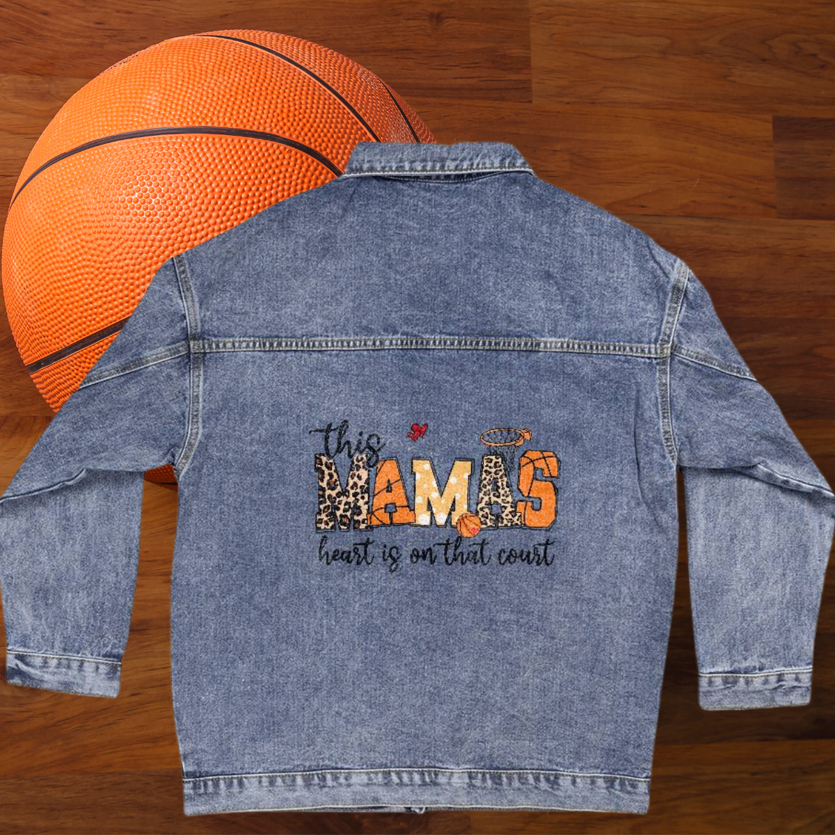 | Basketball Mama |This Mama's Heart Is on the Court | Oversized Women's Denim Jacket