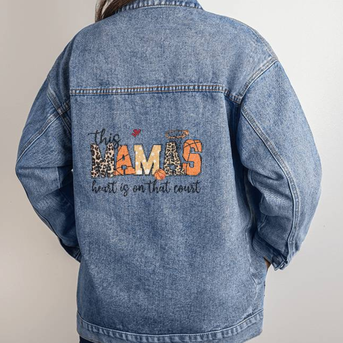 | Basketball Mama |This Mama's Heart Is on the Court | Oversized Women's Denim Jacket