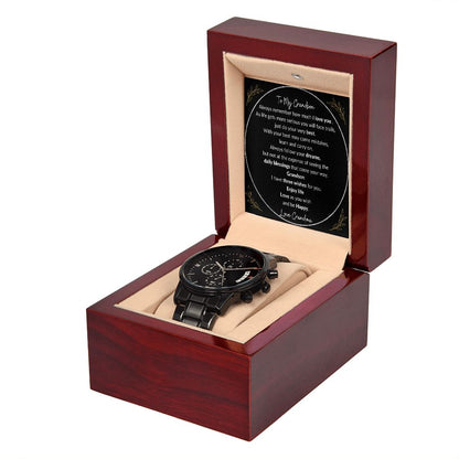 To My Grandson|3 Wishes| Black Chronograph Watch