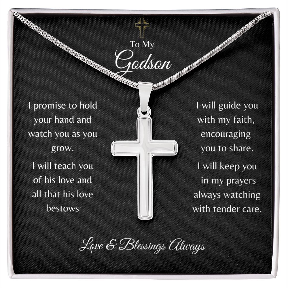 To My Godson| Guide You with My Faith| Stainless Steel Cross