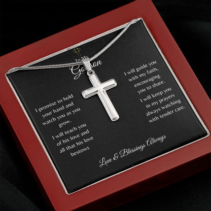To My Godson| Guide You with My Faith| Stainless Steel Cross